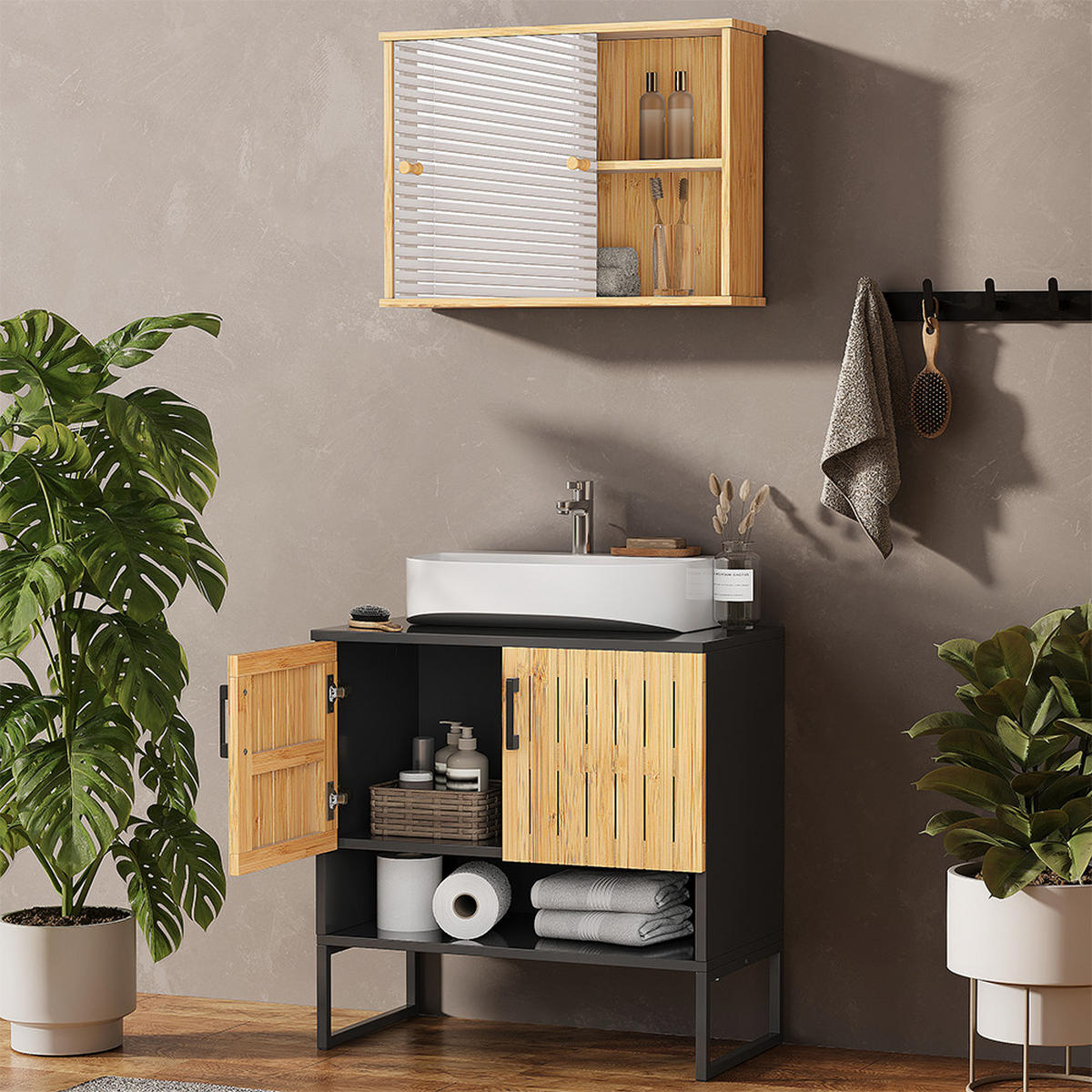 KOUPELNOVÝ NÁBYTEK Vayra Bambus - černá/zelená barva, kompozitní dřevo (60/65.5/33cm) - Vicco