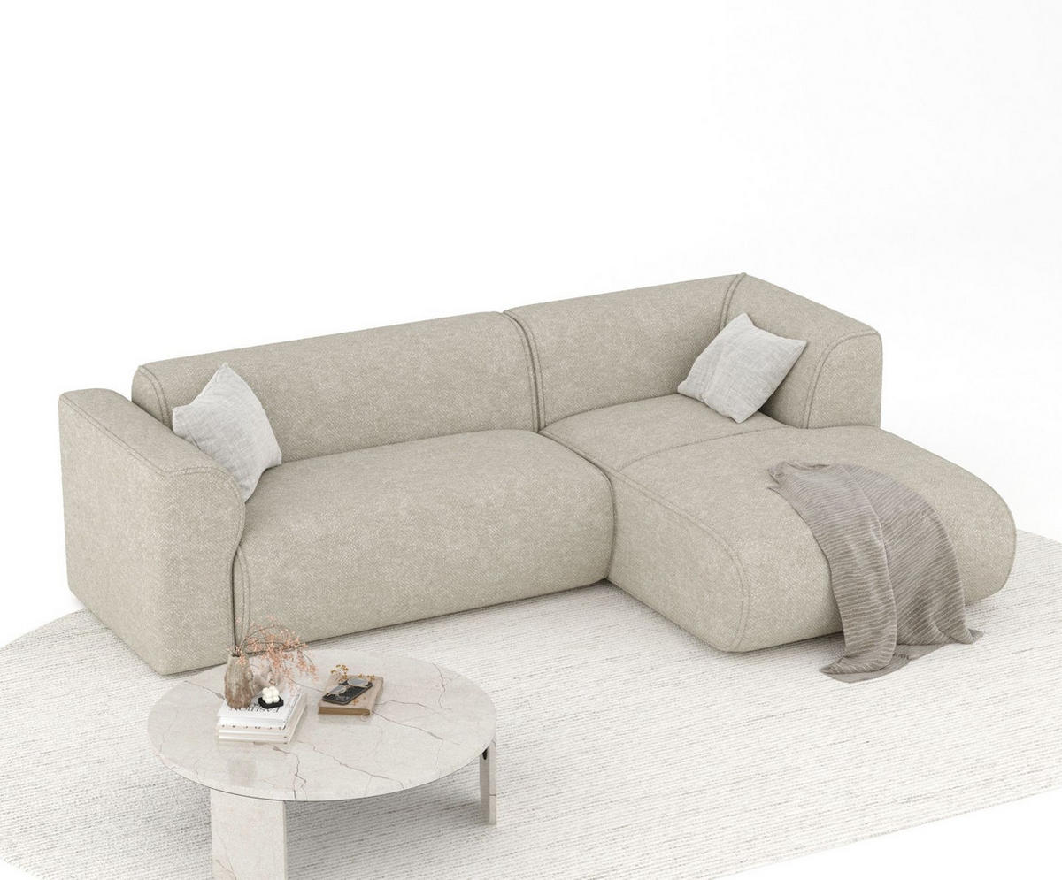 ECKSOFA Melani Greige Chenille-Stoff - Rechts Seite - Beige/Schwarz, Holz/Holzwerkstoff (162/256cm) - Maison de Reve