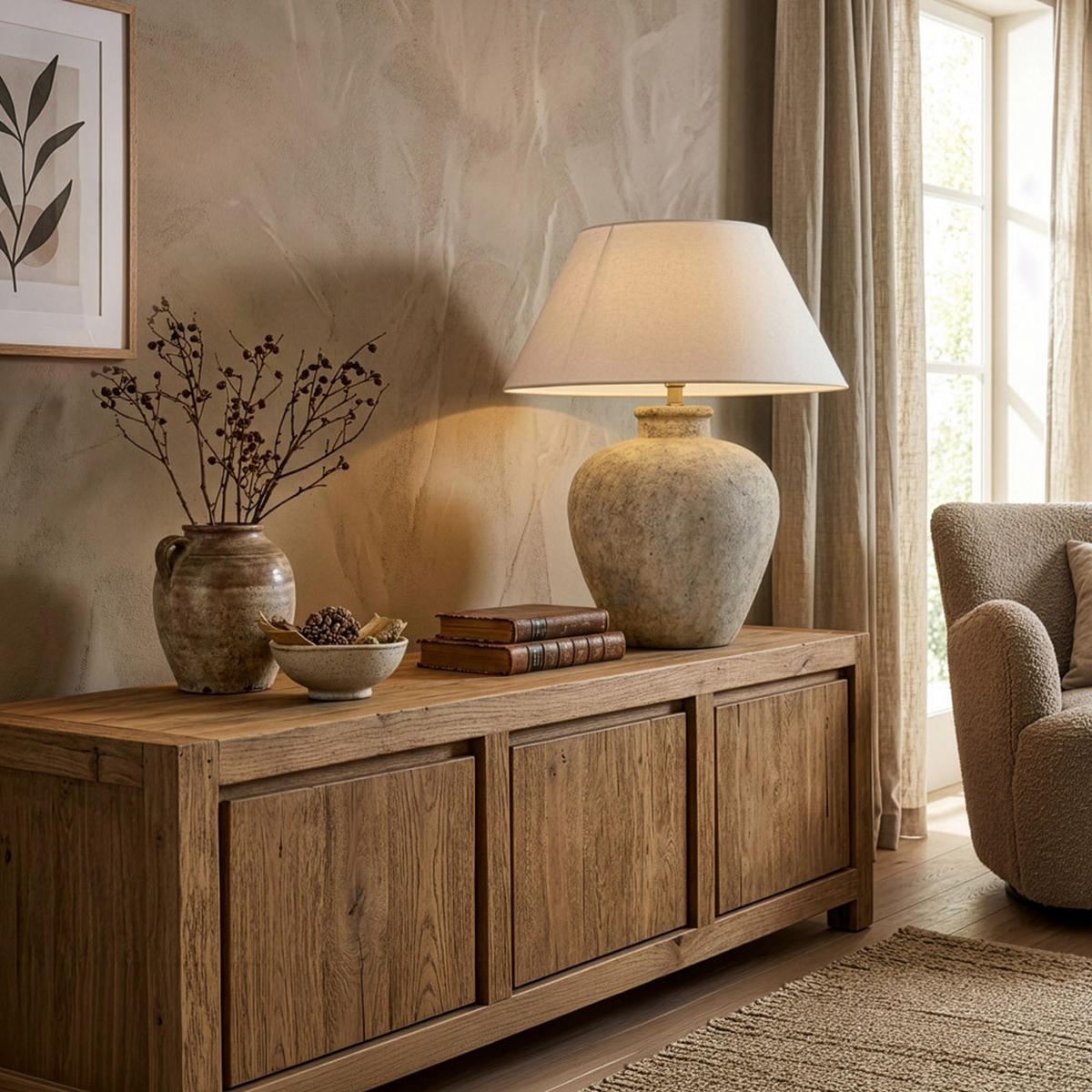 TISCHLAMPE LENE - Weiß, Große Tischlampe - Weiß, Holz/Kunststoff (50/50/62cm) - Home Deluxe