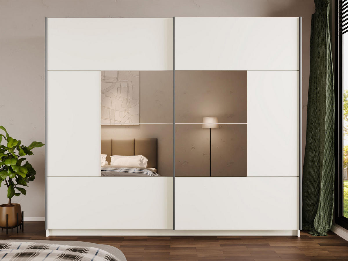 SCHIEBETÜRENSCHRANK Boston 250 - Kaschmir/Silberfarben, Holzwerkstoff/Metall (250/215/65cm) - MIRJAN24