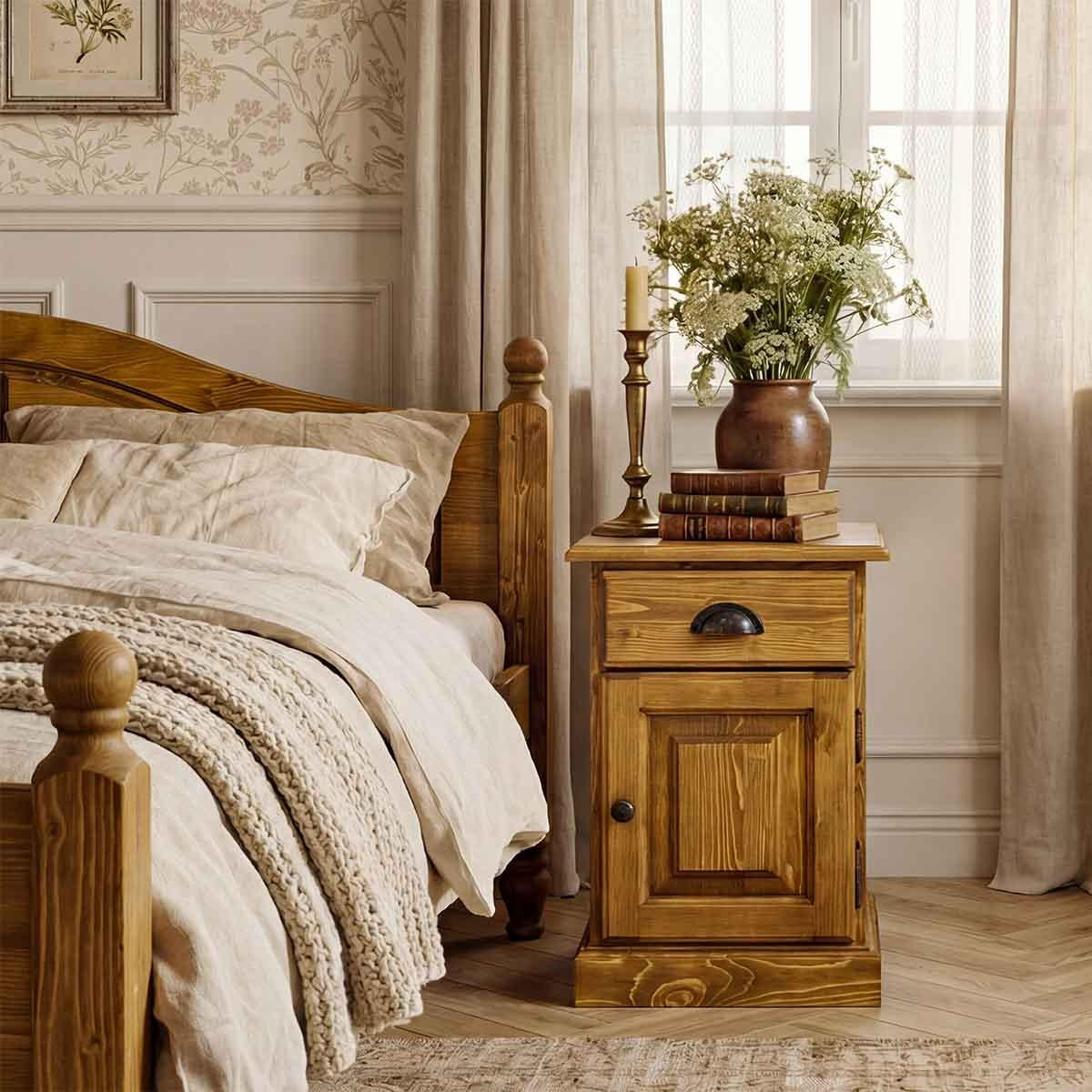 NACHTTISCH aus Massivholz CHARLOTTE Scharnier Rechts - Hellbraun, Holz (38/60/33cm) - Seart