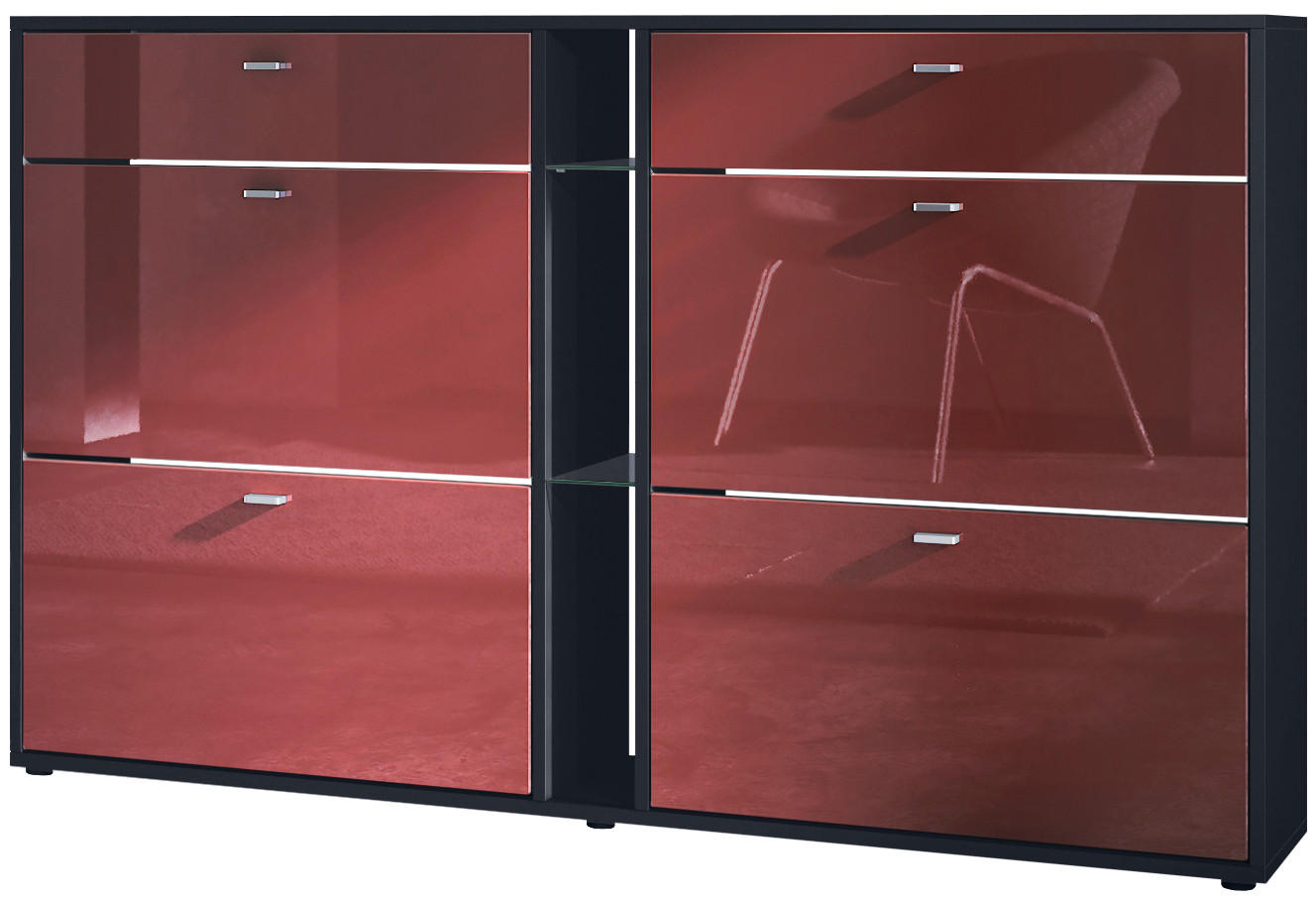 SCHUHSCHRANK Today Fronten in Bordeaux Hochglanz - Bordeaux, Holzwerkstoff (155.5/95/28cm) - Vladon