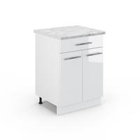 KÜCHENUNTERSCHRANK Fame-Line Weiß Hochglanz 60 cm mit Schublade AP Marmor - Weiß Hochglanz/Weiß, Holzwerkstoff (60/82/60cm) - Vicco