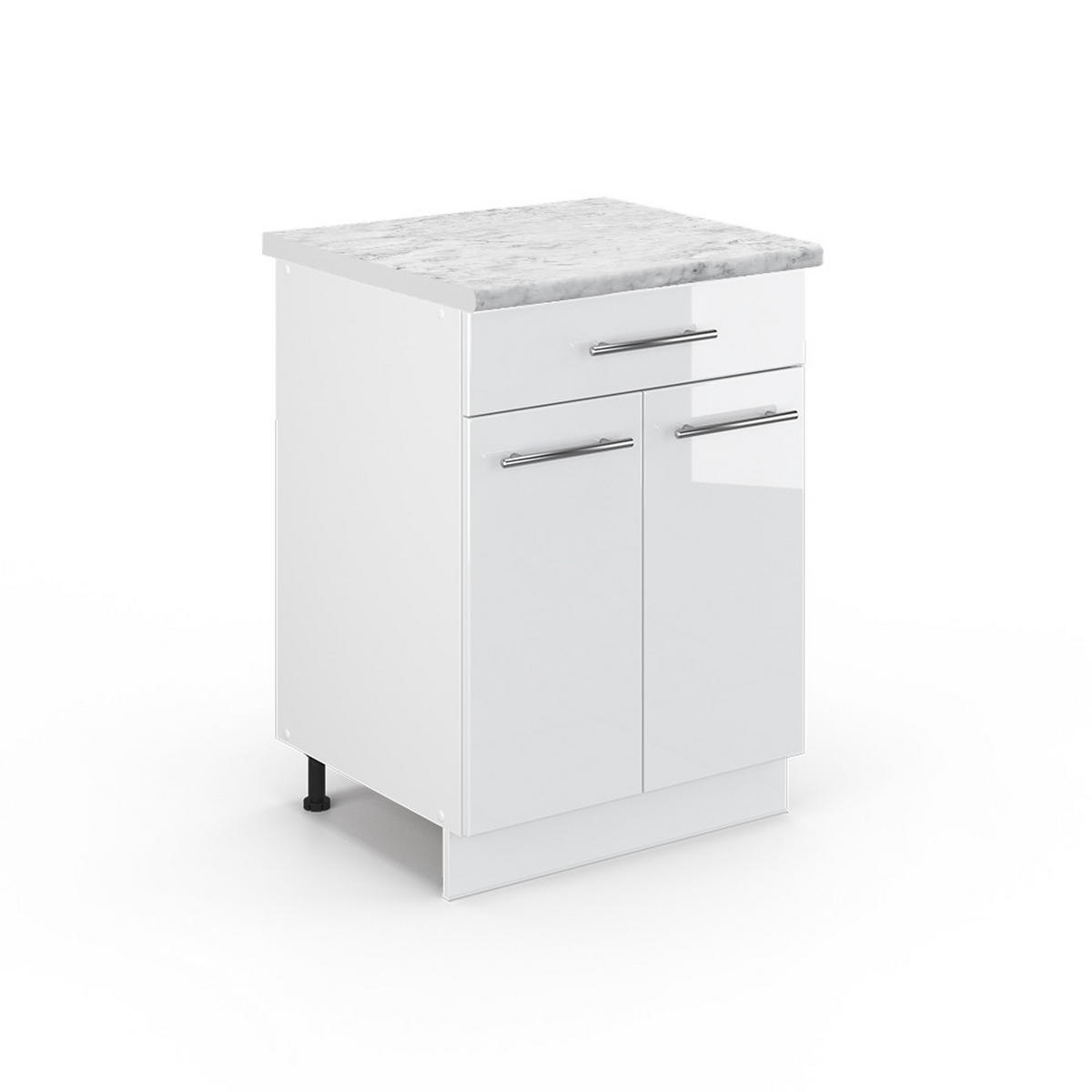 KÜCHENUNTERSCHRANK Fame-Line Weiß Hochglanz 60 cm mit Schublade AP Marmor - Weiß Hochglanz/Weiß, Holzwerkstoff (60/82/60cm) - Vicco