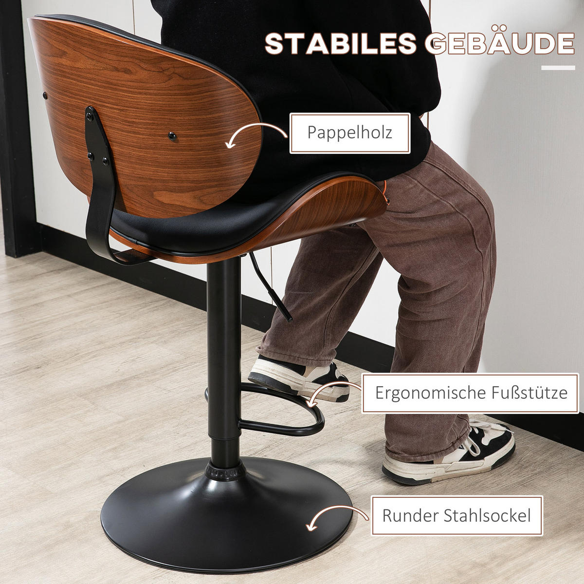 BARHOCKER höhenverstellbar 53 x 52 x 92-112 cm Kunstleder Schwarz 2er-Set - Schwarz, Metall (52/112/53cm) - Meubliv