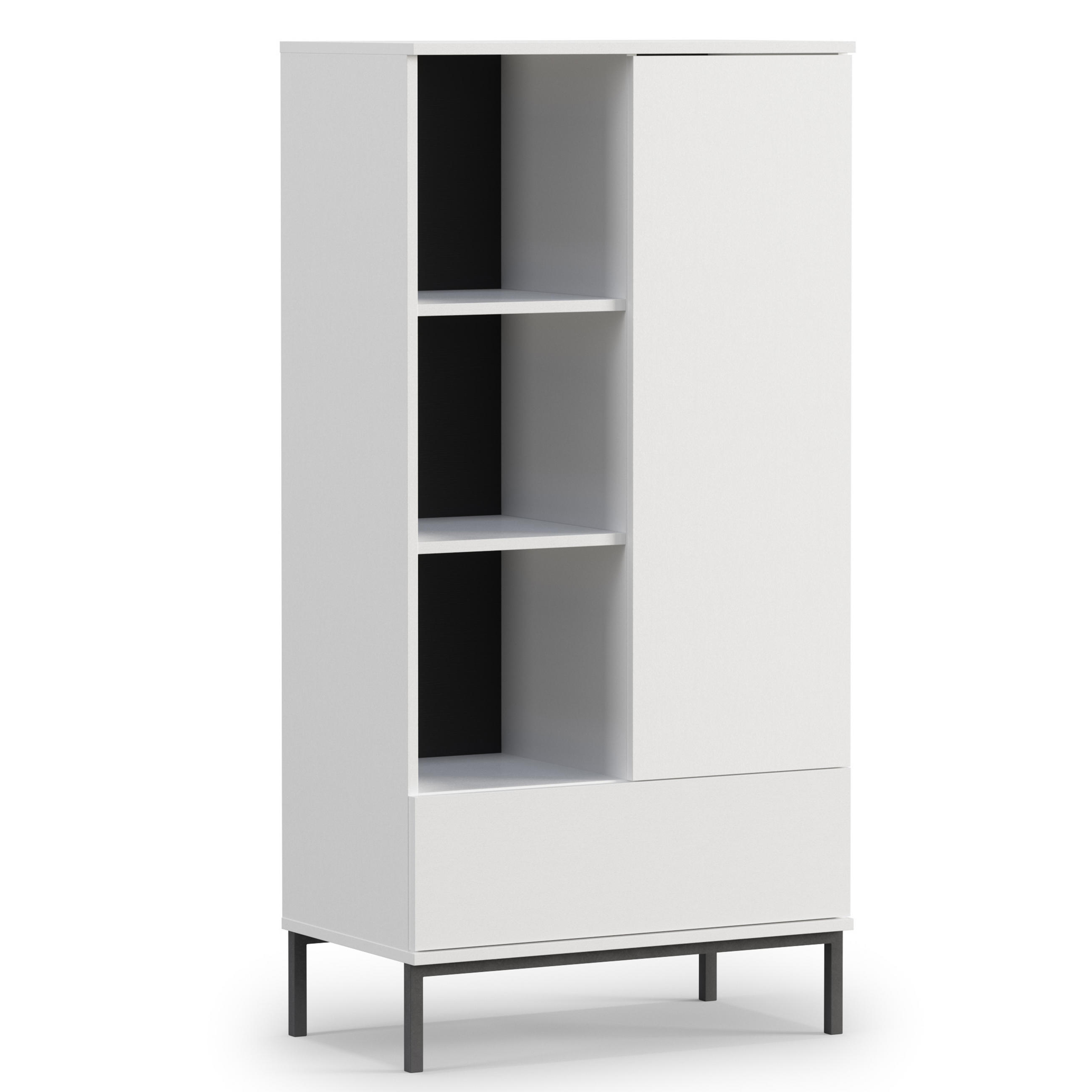 REGAL Queba 1T 1S Weiß 70/140/41 cm – weißes Regal mit Schublade - Schwarz/Weiß, Holzwerkstoff (70/140/41cm) - AX Living