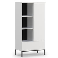 REGAL Queba 1T 1S Weiß 70/140/41 cm – weißes Regal mit Schublade - Schwarz/Weiß, Holzwerkstoff (70/140/41cm) - AX Living