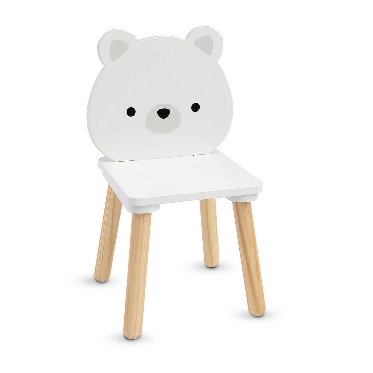 KINDERSITZGRUPPE weiße Bären weiß 62 x 62 cm, Tischset, 2 Stühle, MDF, Kiefernholz, Bären-Rückenlehnen - Weiß, Holzwerkstoff (62/42/62cm) - Moni