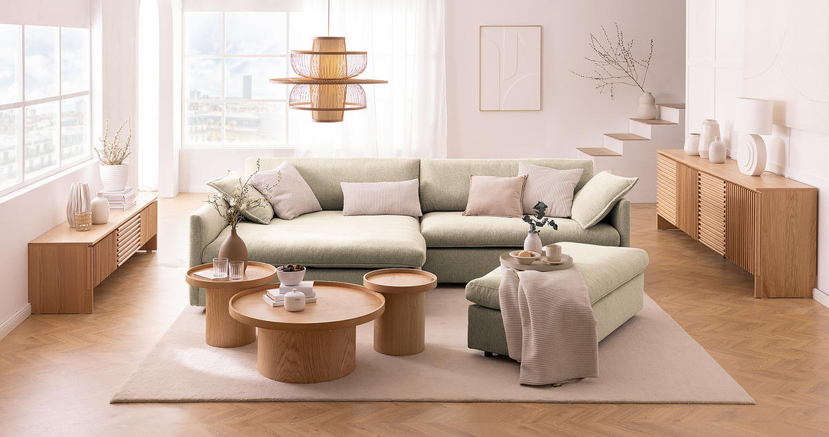 POLSTERHOCKER - Creme/Schwarz, Kunststoff/Textil (131/44/61cm) - home24