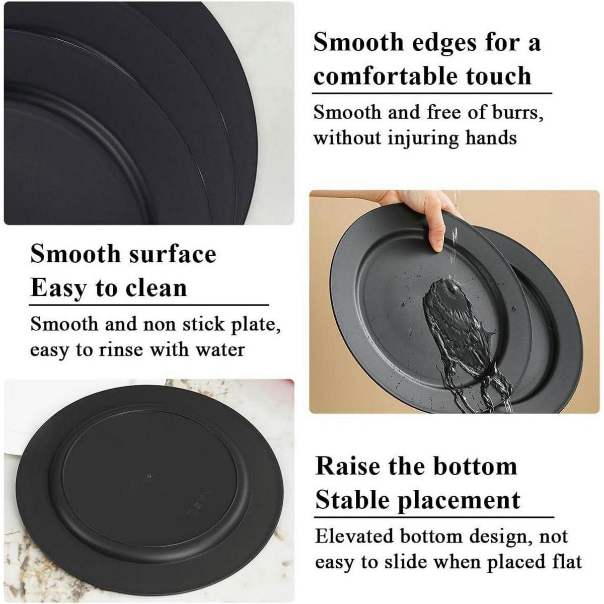 SPEISETELLER 12-teiliges Set Kunststoff Schwarz 25 cm - Schwarz, Kunststoff (25/25/2cm)
