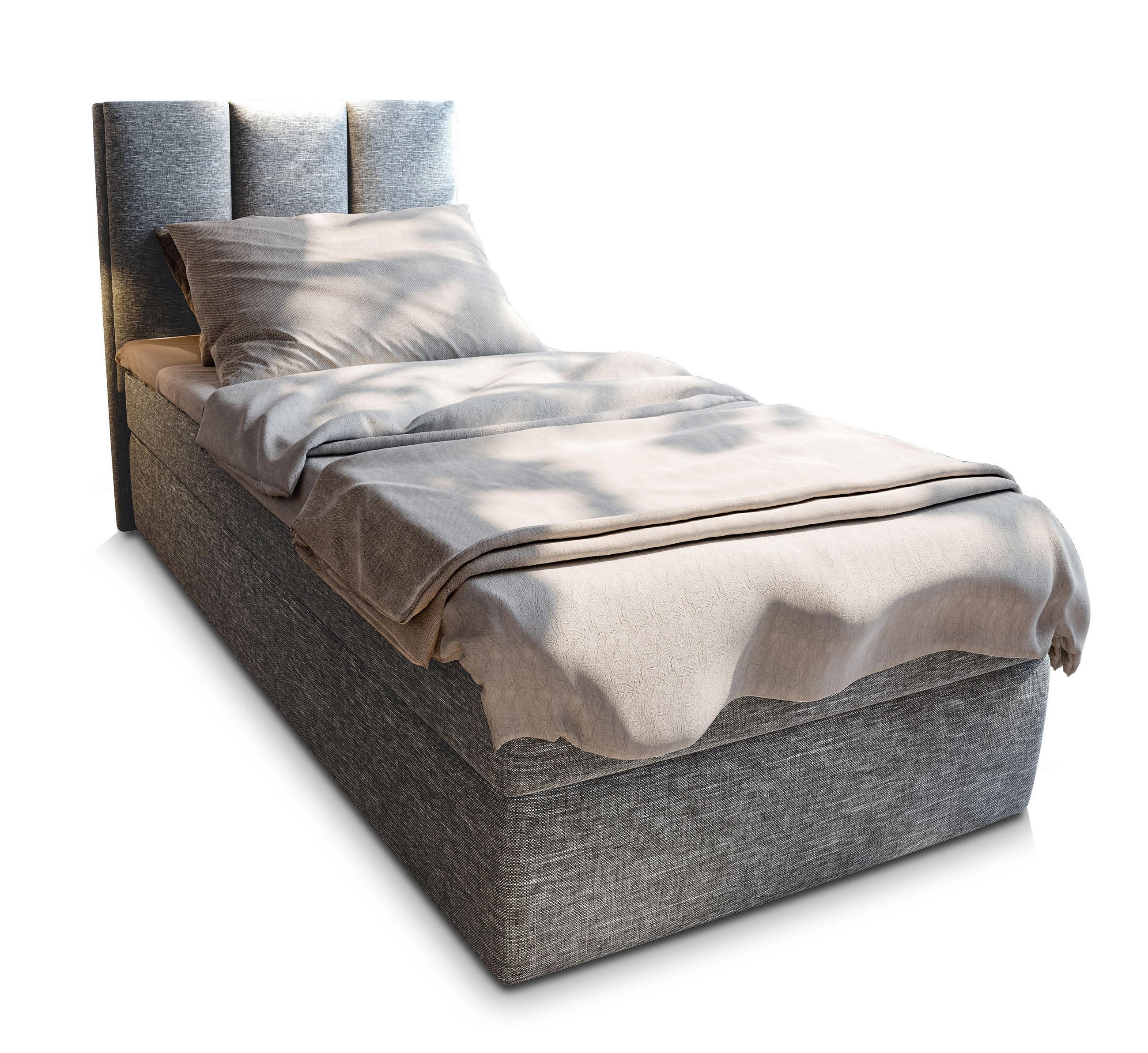 BOXBETT MERIL 90 90x200 cm mit Matratze und Topper - Hellgrau - Hellgrau, Holz (90/200cm) - MASSENO