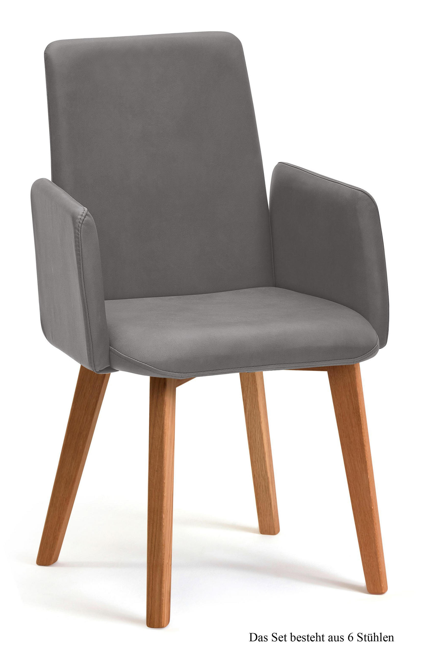 ARMLEHNSTUHL (6er-Set) Darcie 52x92x60 Eiche geölt/Grau - Eichefarben/Grau, Kunststoff (60/92/52cm) - 58aufmkessel