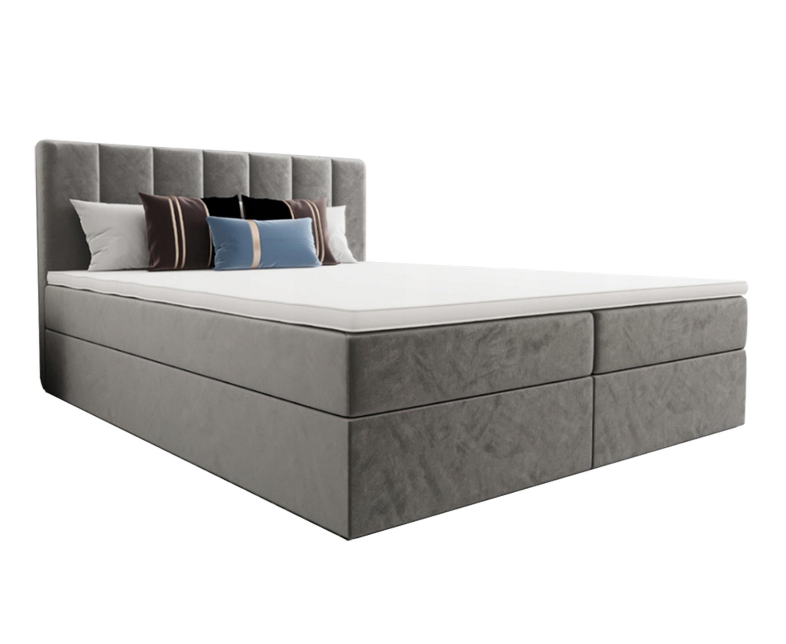 BOXBETT Benetutti 180/200 cm in Hellgrau – mit Bettkasten und Topper - Hellgrau/Schwarz, Holz/Holzwerkstoff (180/200cm) - AX Living