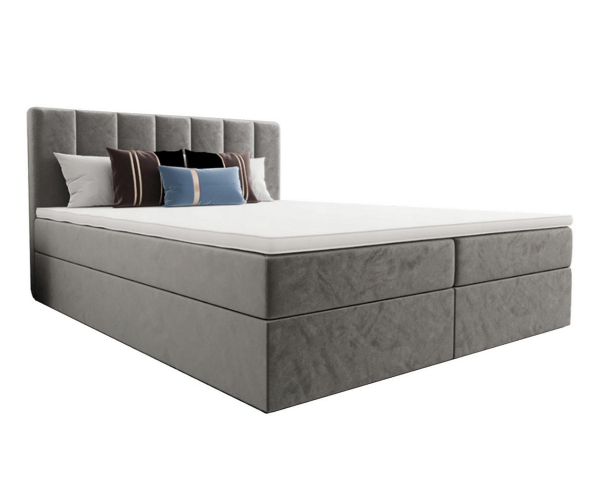BOXBETT Benetutti 180/200 cm in Hellgrau – mit Bettkasten und Topper - Hellgrau/Schwarz, Holz/Holzwerkstoff (180/200cm) - AX Living
