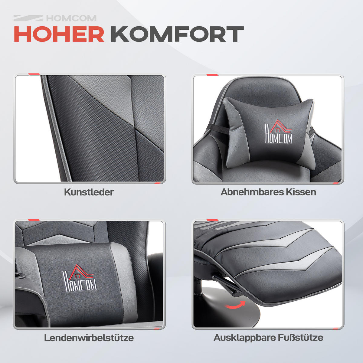 RELAXSESSEL mit Massagefunktion, Kissen, Kunstleder, Grau - Grau, Leder (82.5/111.5/79.5cm) - HOMCOM