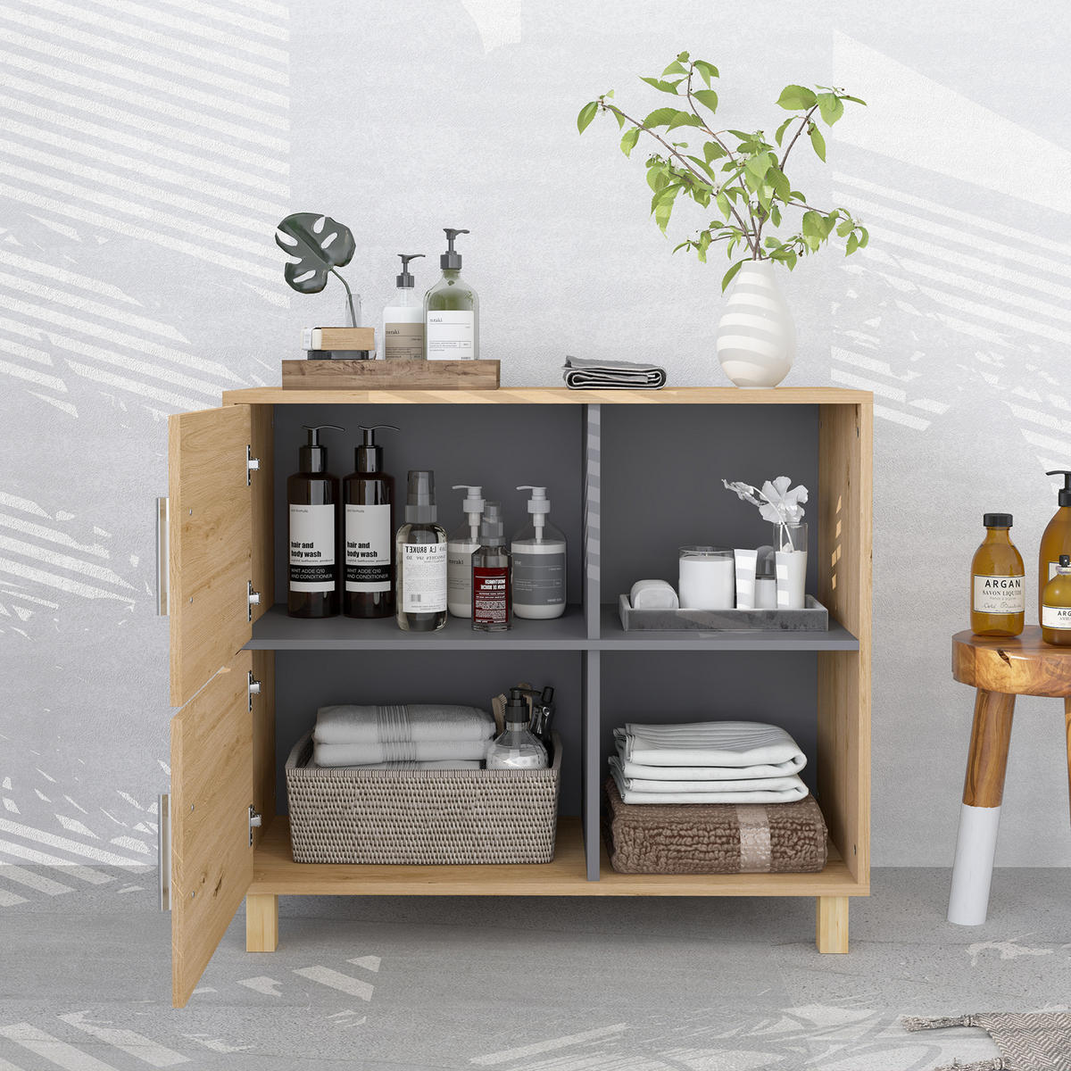 MIDISCHRANK DE-12444 80/35/70 cm mit offenen Fächern Naturholz - Naturfarben, Holzwerkstoff (35/70/80cm) - ComfortXL