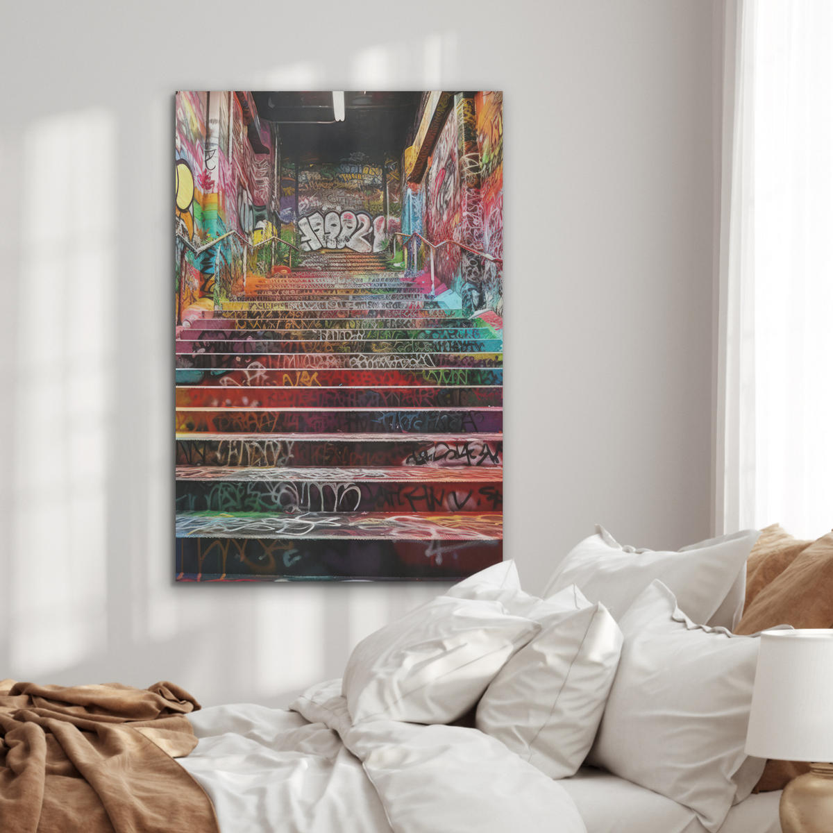 AKUSTIKBILD Treppe - Graffiti - Farben - Kunst Wanddeko 60x90 cm - Multicolor, Kunststoff (60/90/0.9cm) - MuchoWow