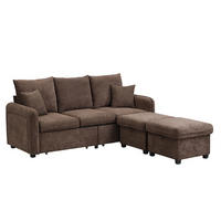 ECKSOFA-SET Chenille mit Stauraum und Schlaffunktion 3-Sitzer und 2 Hocker 188/186/86 cm Dunkelbraun - Dunkelbraun, Kunststoff/Textil (186/188cm) - Redom
