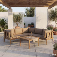 LOUNGESET - 4-teilig - Akazie massiv / Webstoff - Braun / Taupe - Taupe, Holz/Textil - home24