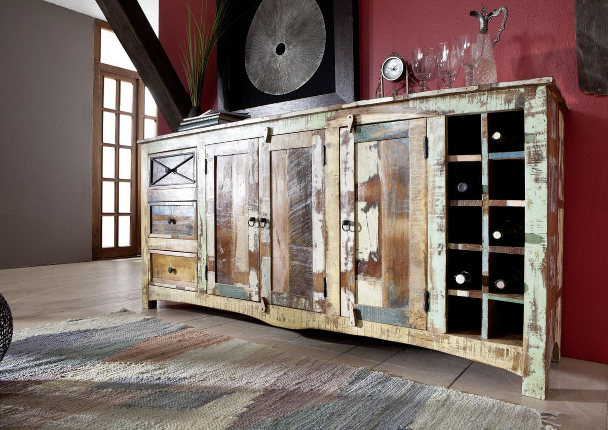 SIDEBOARD Altholz 193x45x90 mehrfarbig lackiert NATURE OF SPIRIT #15 - Multicolor, Holz (193/90/45cm) - Massivmoebel24