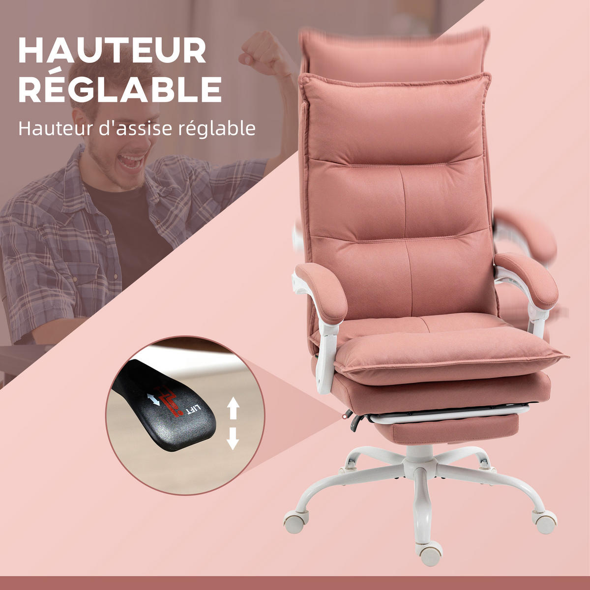 CHEFSESSEL DE-11736 MIT MASSAGE- & HEIZFUNKTION Rosa - Pink, Metall (66/121.5/74cm) - ComfortXL
