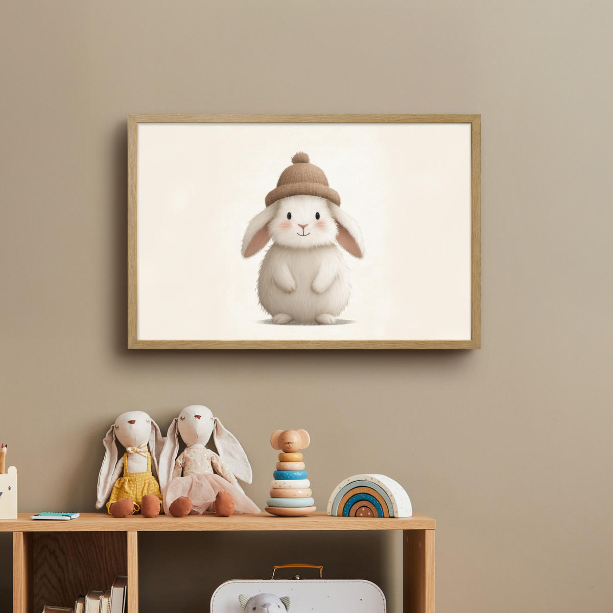 NACHTTISCHLAMPE MIT AKKU Kaninchen - Hut - Ohren - Beige 60x40 cm - Creme, Holzwerkstoff (8/60/40cm) - OnlyWow