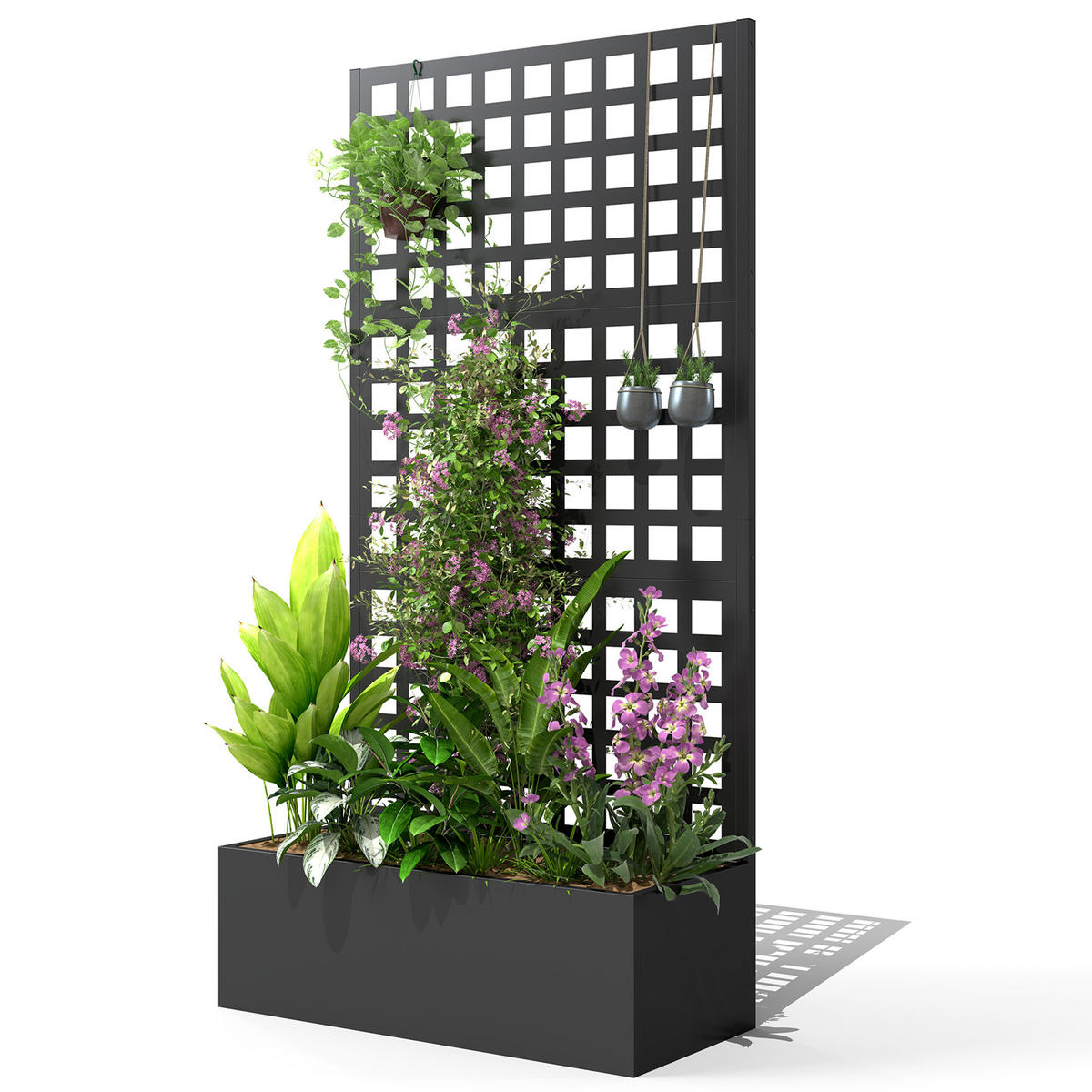 HOCHBEET DE-12190 mit Rankgitter 89/40/178 cm mit Drainage Schwarz - Schwarz, Metall (89/178/40.5cm) - ComfortXL