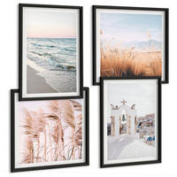 BILDER SET 4er Set - 50x50 cm & 40x60 cm Schwarzer Rahmen - Pflanzen, Meereswellen, Aussicht, Häuser - Schwarz, Kunststoff (50/50cm) - TULUP