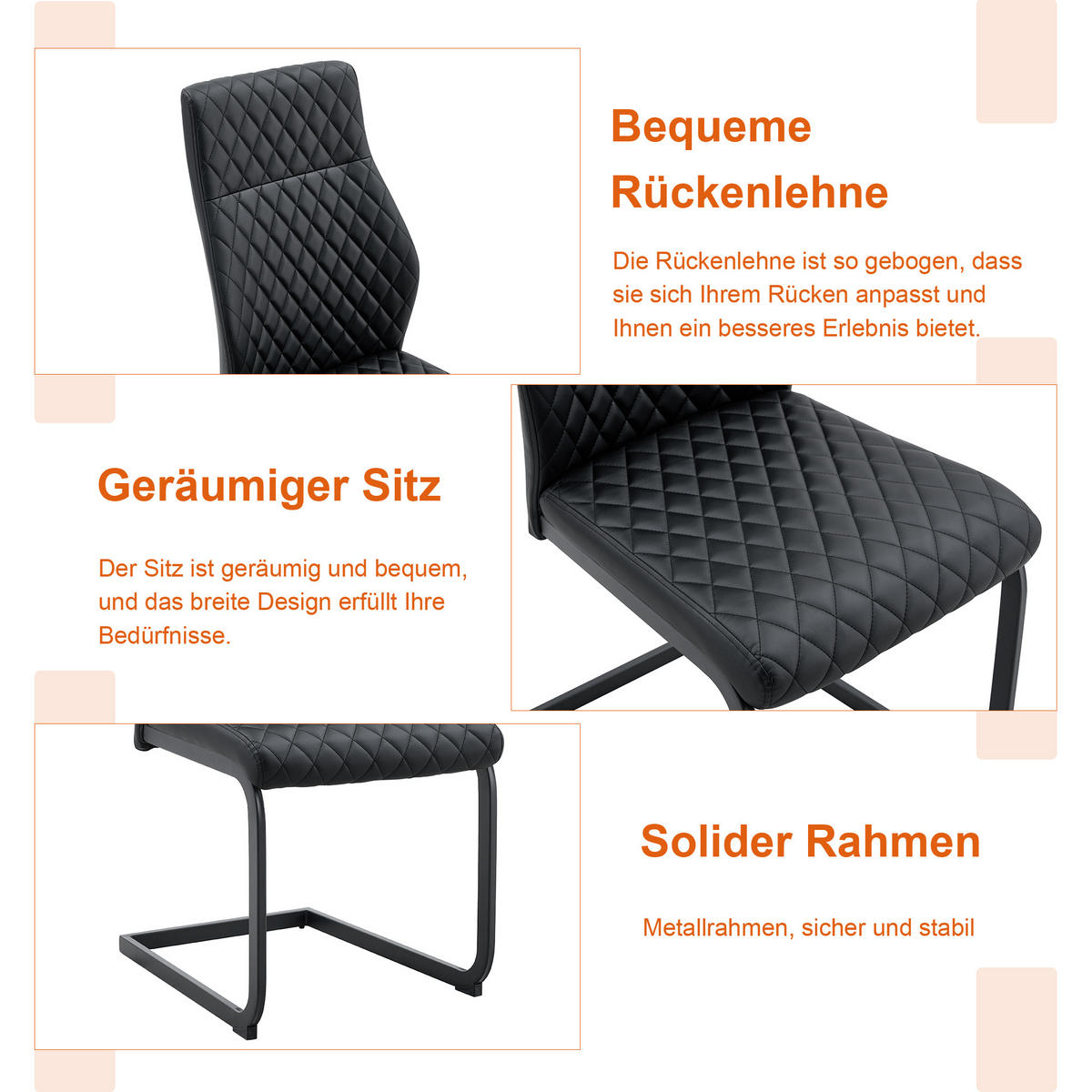 ESSGRUPPE DE-39408 3-teilig, mit 2 Stühlen und Rautenmuster Schwarz - Schwarz, Holzwerkstoff (60/72/60cm) - ComfortXL