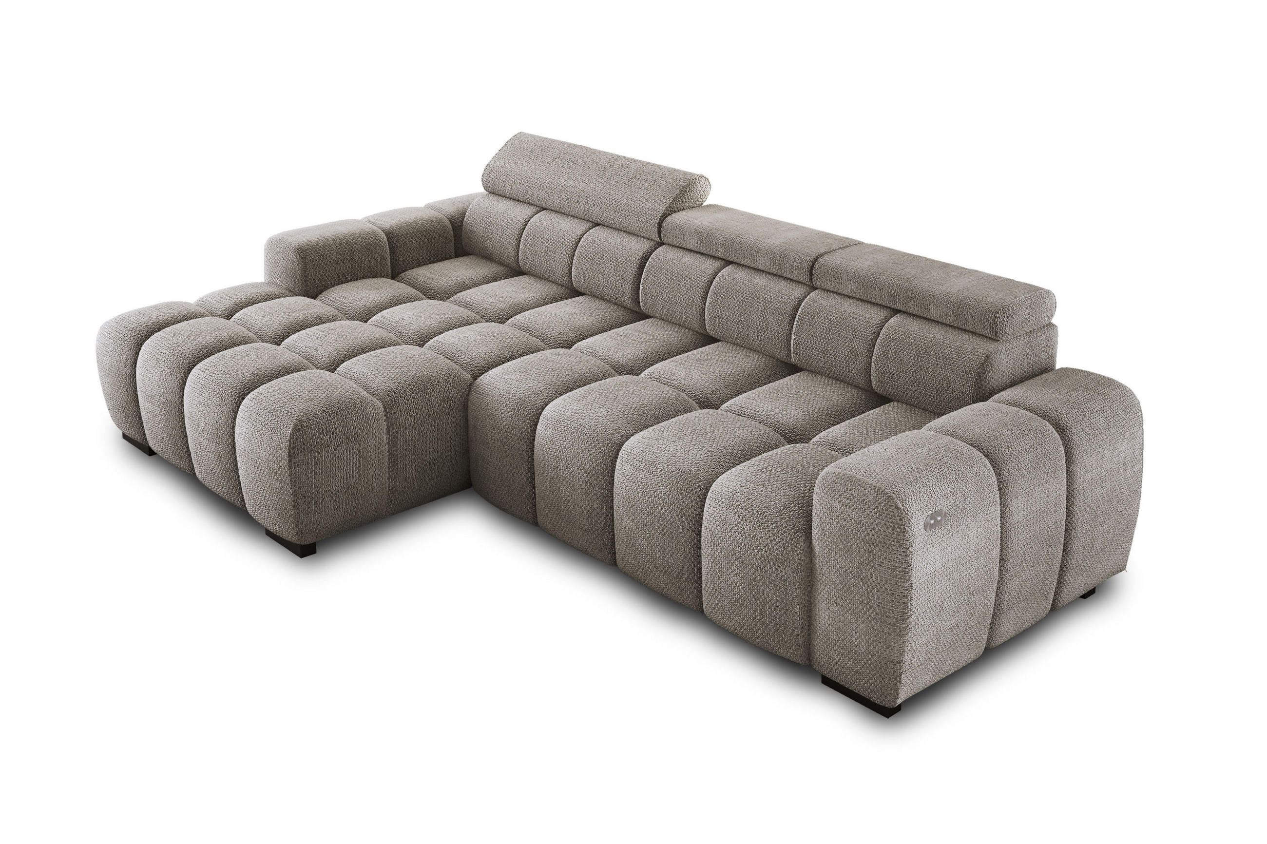 ECKSOFA OMBO 285x168x77/97 cm, Links, Schlaffunktion, elektr. Sitz, Kopfstützen, hydrophober EDEN-Stoff – Grau - Grau, Holz/Textil (168/285cm) - DomoHome