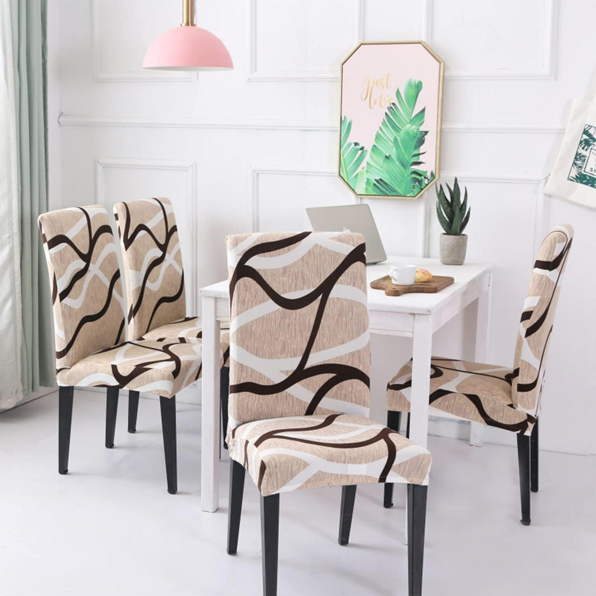 STUHLHUSSE Stretch Waschbar(4-tlg. Set) - Hellbraun, Textil (25/20cm) - Kaket