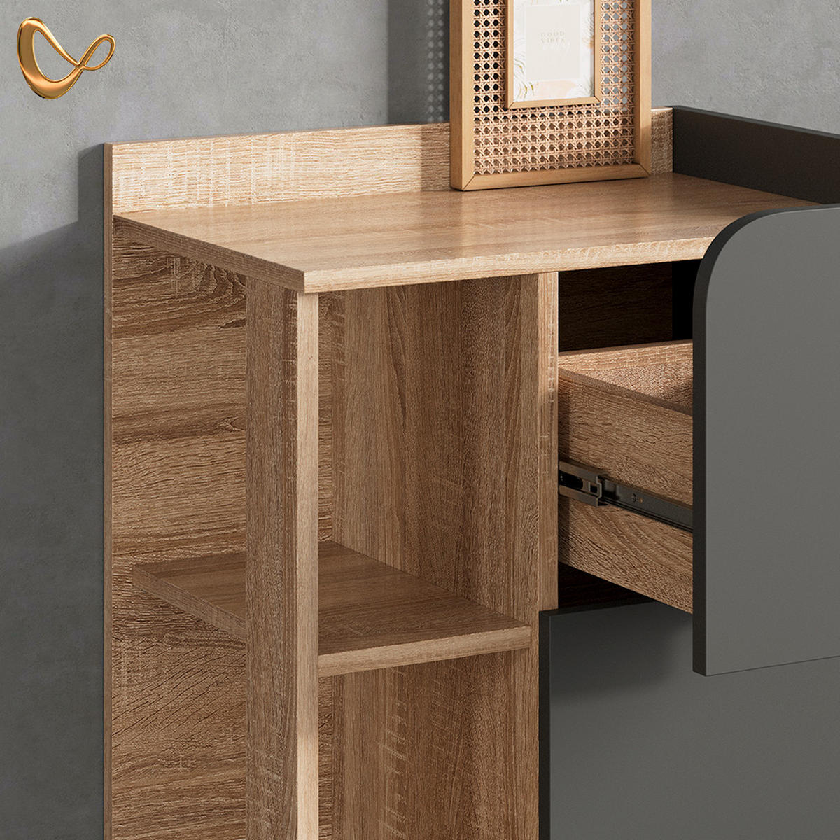 UNTERSCHRANK Marano Anthrazit 50 x 90 cm mit Tür und Schublade - Anthrazit/Sonoma Eiche, Holzwerkstoff (50/90/35cm) - Livinity®