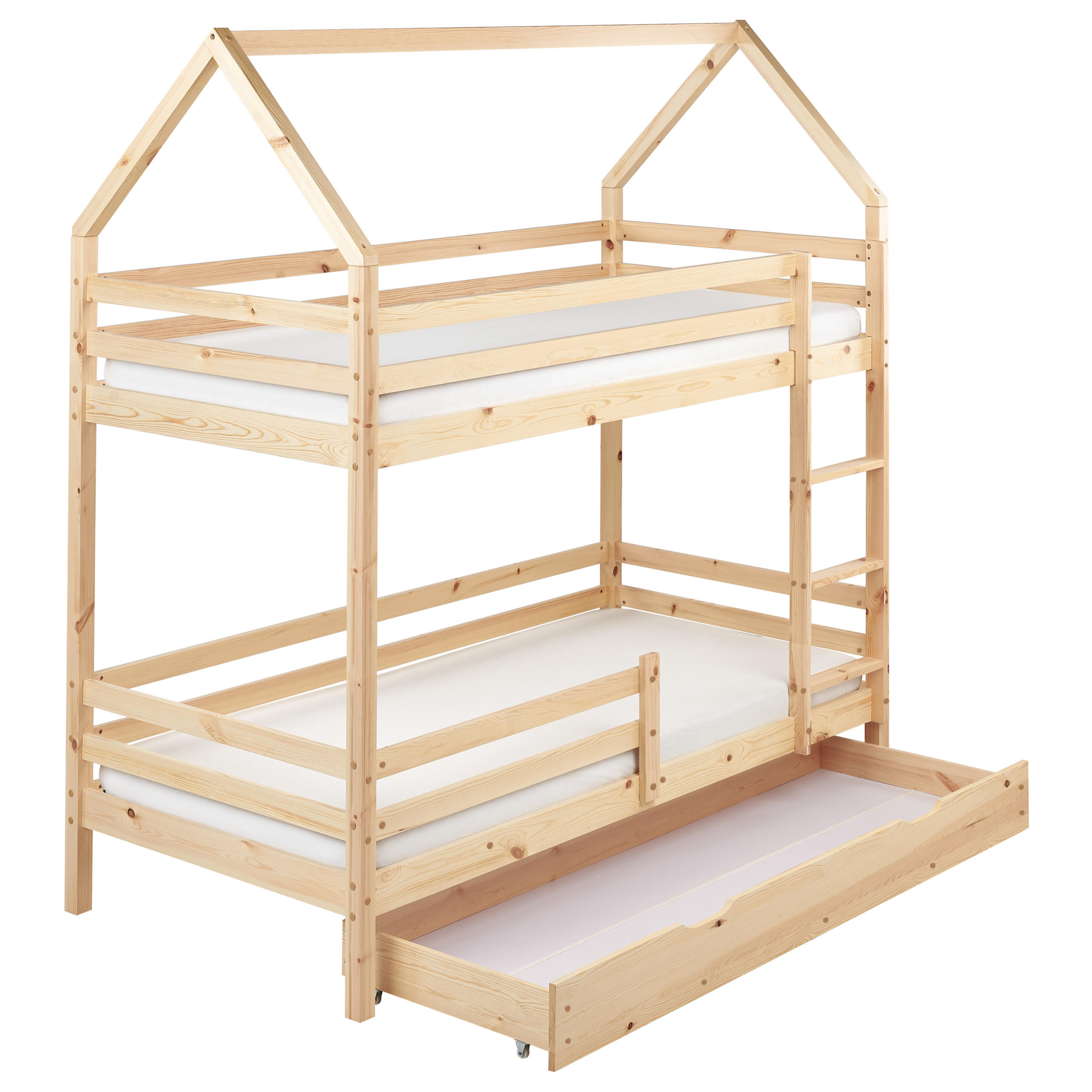HOCHBETT mit Schaubladen 90x200 cm Braun Girgols - Hellbraun, Holz (90/200cm) - Beliani
