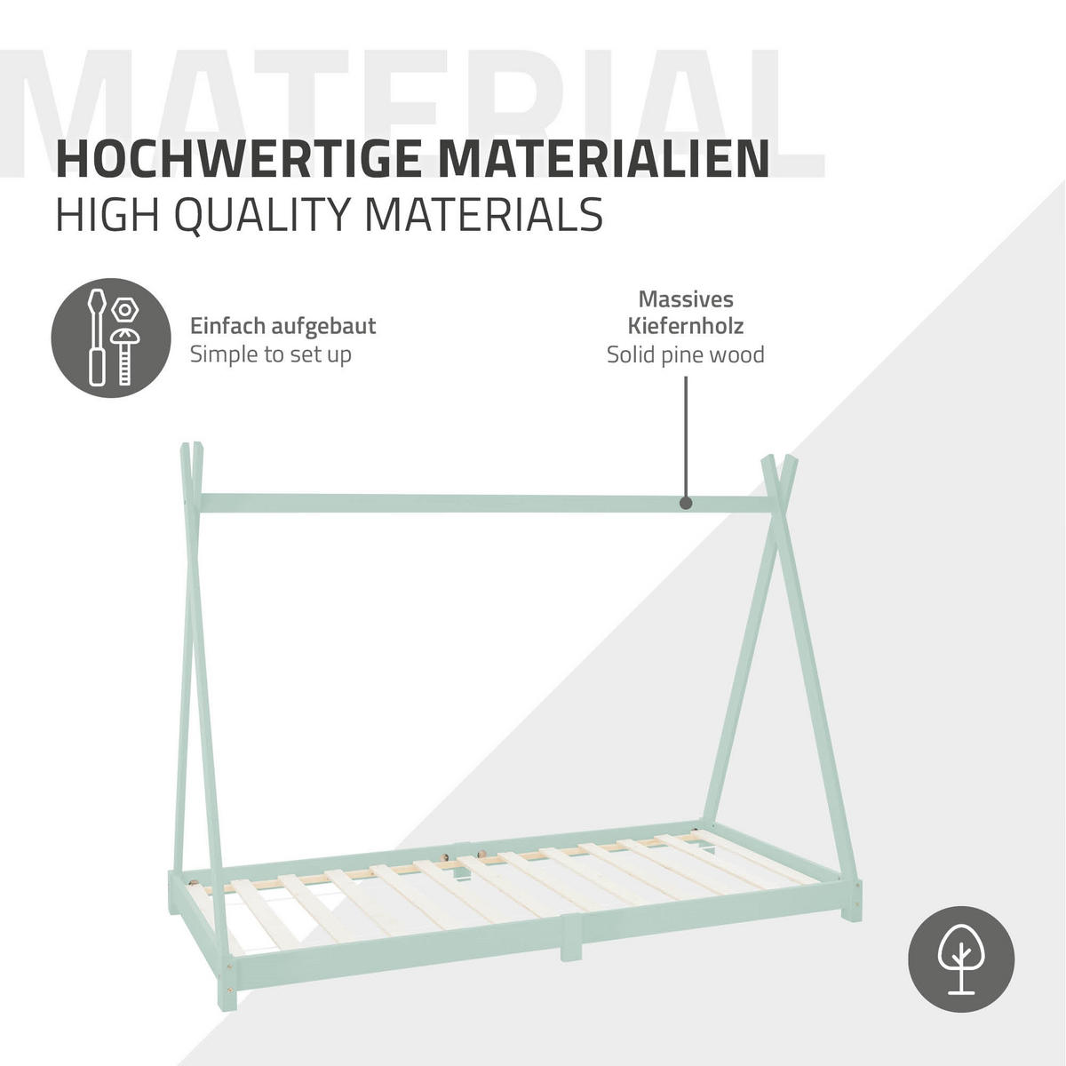 KINDERBETT Tipi 90x200 cm Mint - Grün, Holz (90/200cm) - ML-DESIGN