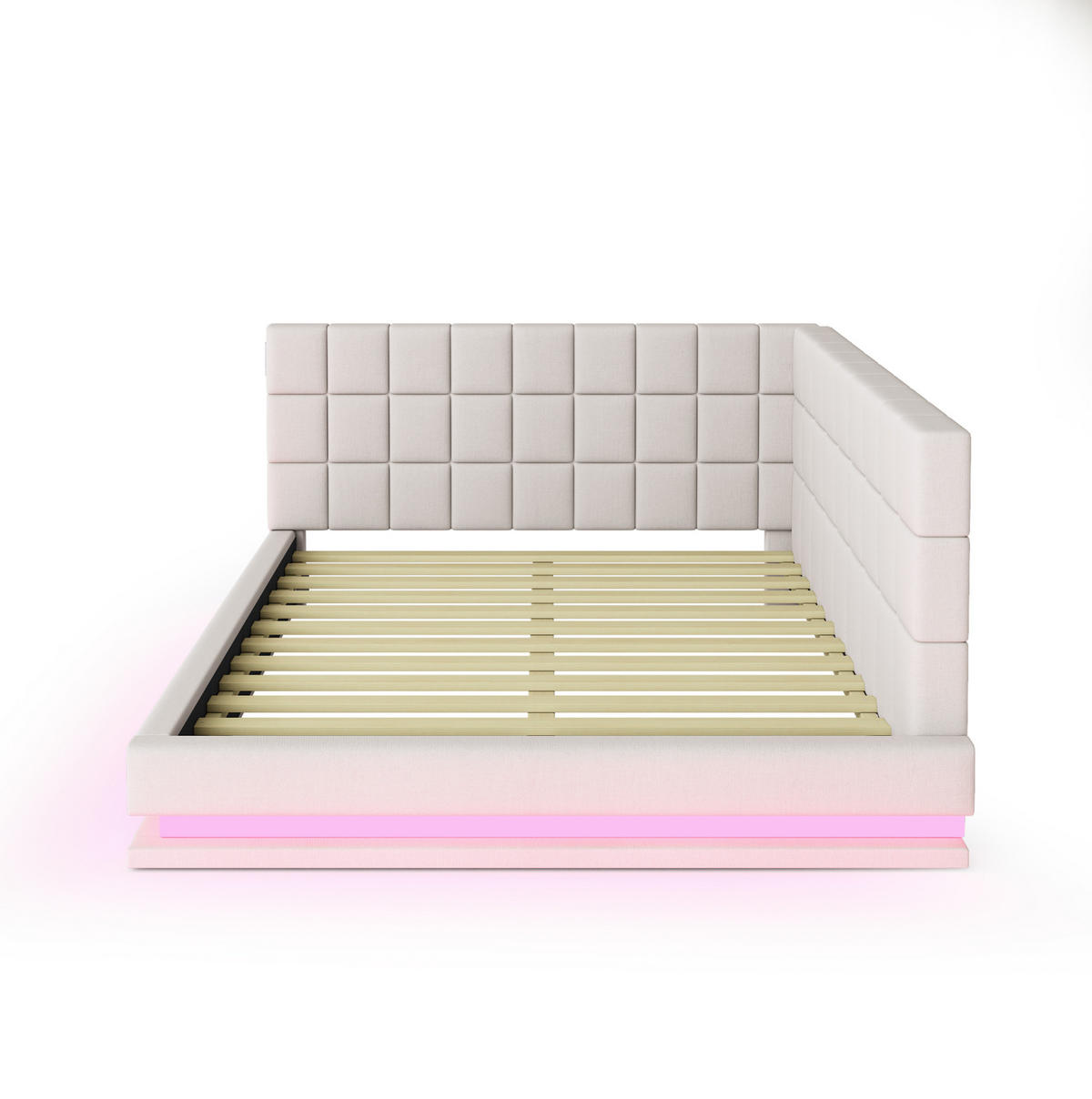 POLSTERBETT 140/200 cm aus Leinen mit LED-Lichtleiste und USB-Anschluss Beige - Beige, Leder (140/200cm) - Modenvie