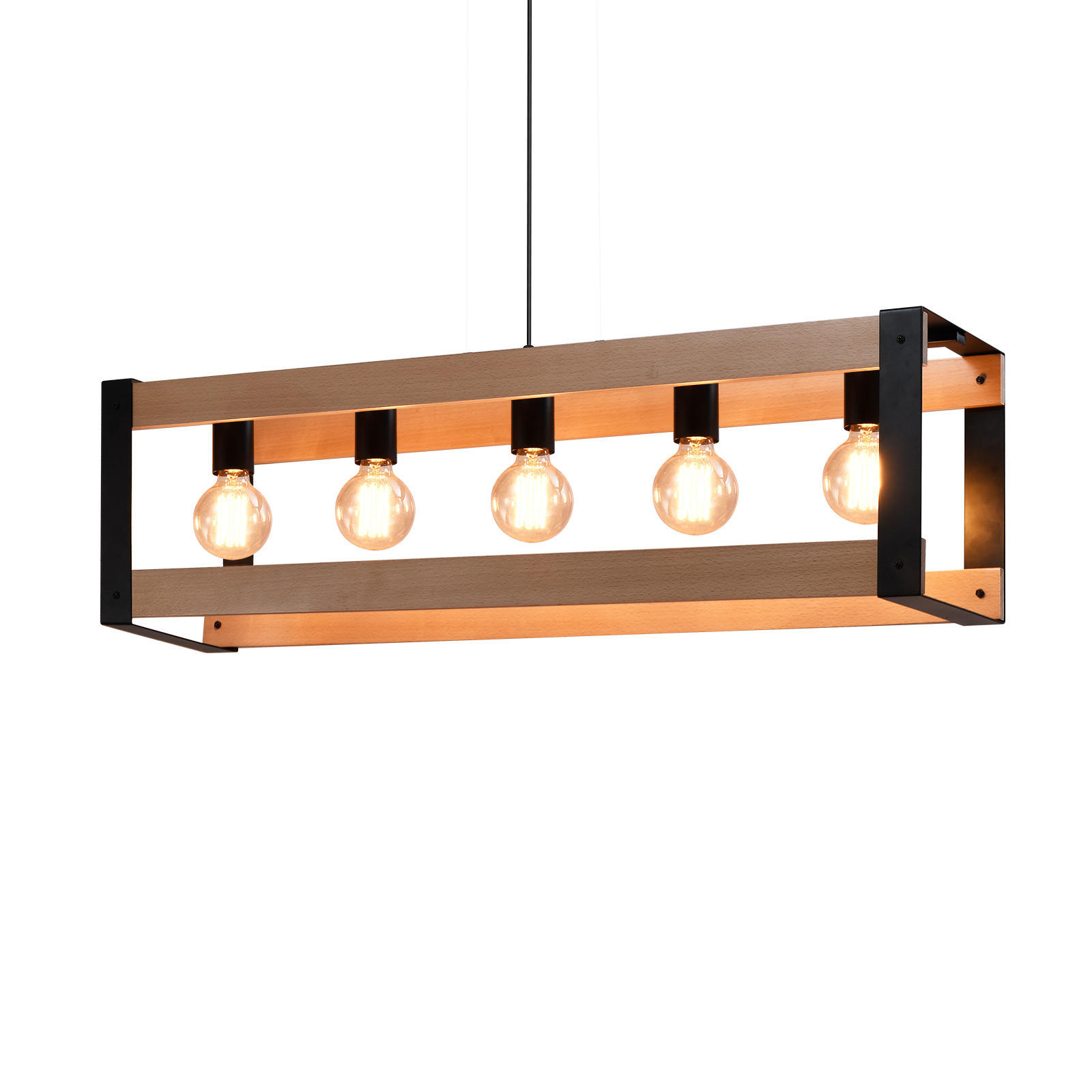 PENDELLEUCHTE Margarete 5-flammig 90/20/150 cm - Braun, Holzwerkstoff (90/20/150cm) - Nettlife