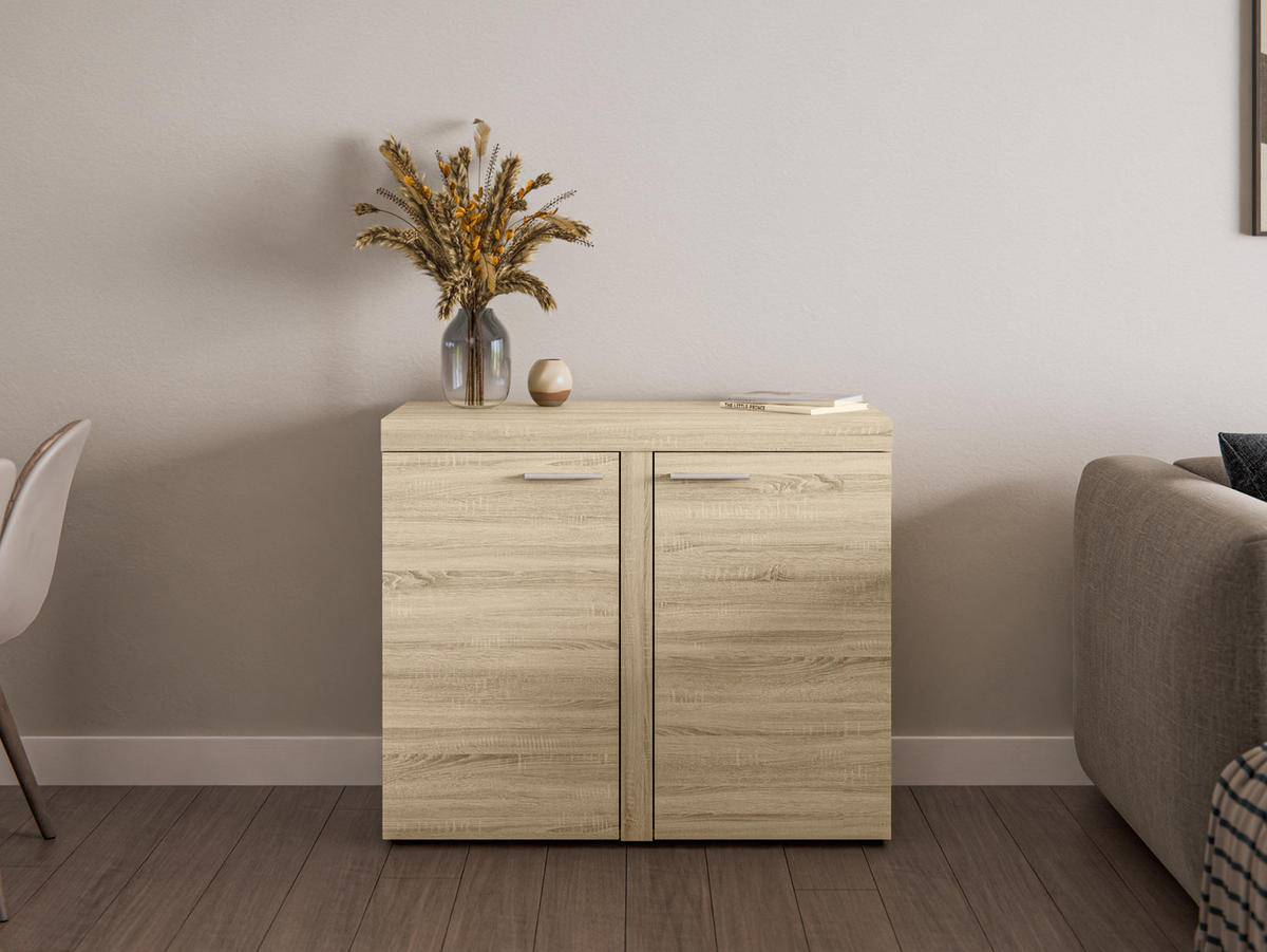 SIDEBOARD Spacoro 2D Sonoma 97,2/82/40,3 cm – Schmale Kommode Eleganz für Ihr Zuhause - Sonoma Eiche, Holzwerkstoff/Kunststoff (97/82/40cm) - AX Living