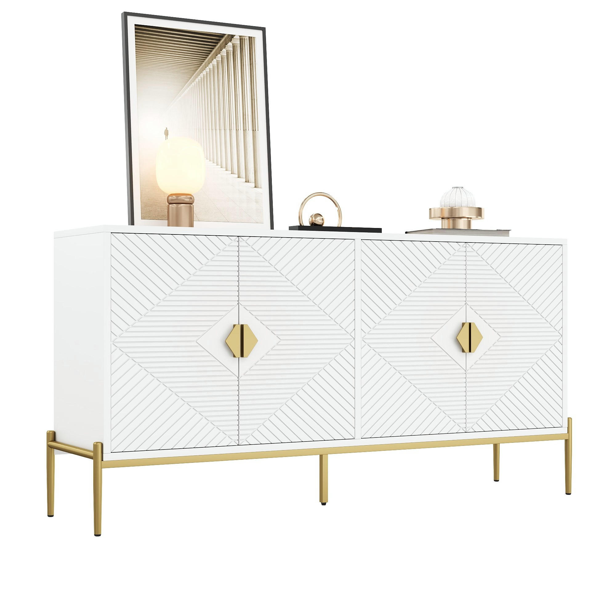 SIDEBOARD 162/40/80 cm aus MDF und Holzwerkstoff mit 3D-Fronten Weiß - Weiß, Holzwerkstoff (162/80/40cm) - Modenvie