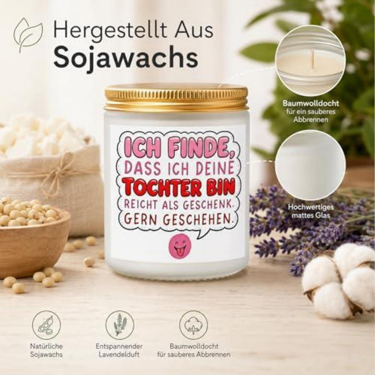 DUFTKERZE mit Spruch 3,5 OZ Lavendel Sojawachs - Multicolor, Glas (6.5cm)