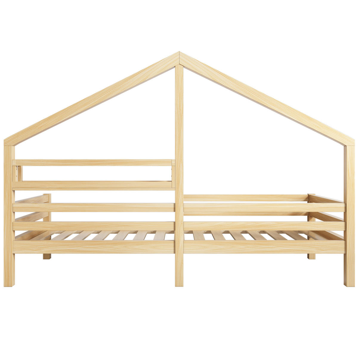 HAUSBETT 90/200 cm Natur aus Kiefernholz mit Ablageregal - Naturfarben, Holzwerkstoff (90/200cm) - OKMYHOME