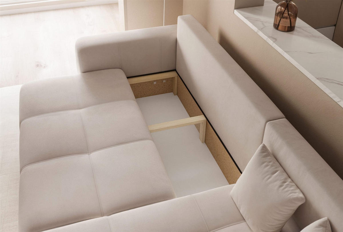 ECKSOFA Leros Mit Schlaffunktion - Beige, Holzwerkstoff/Textil (145/248cm) - Fun Möbel