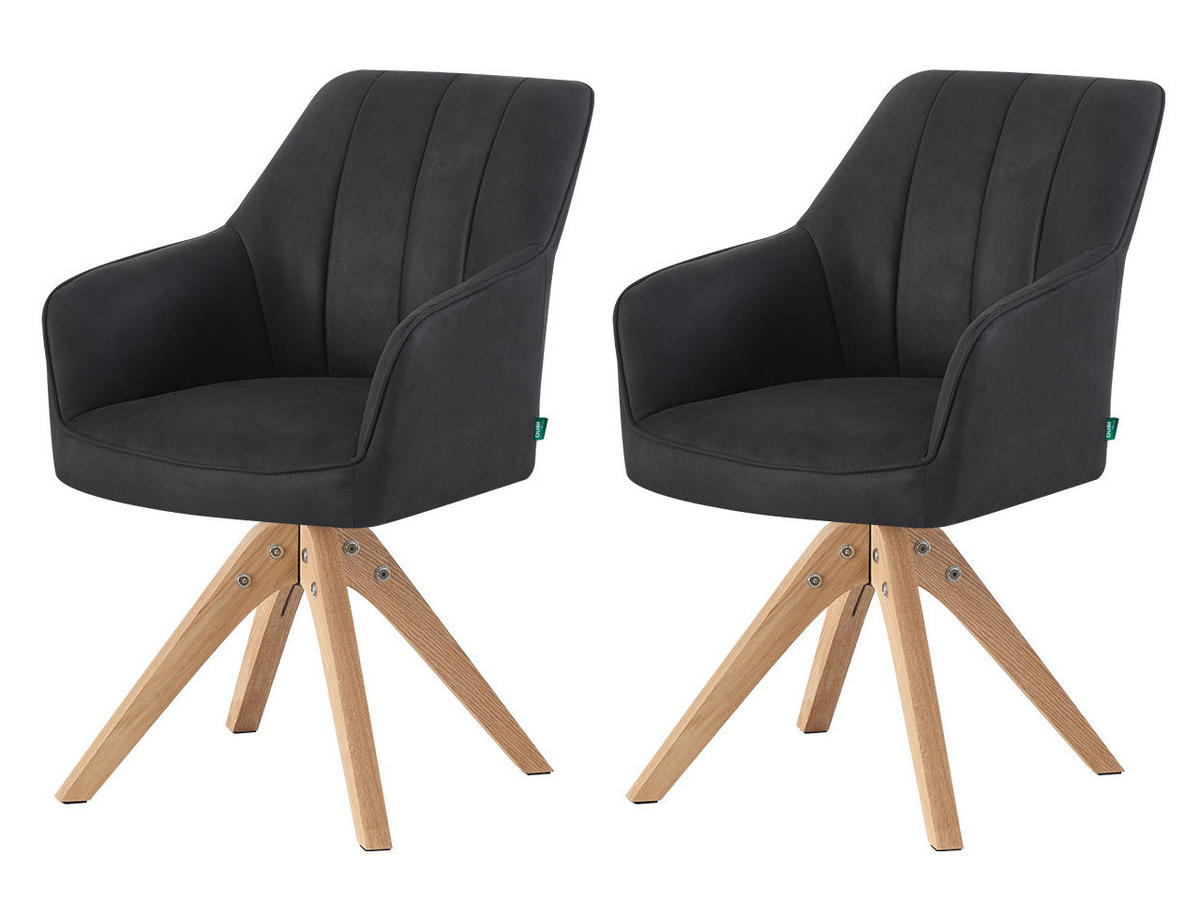 ESSZIMMERSTUHL THOMAS-ELLY 2er-Set 360°drehbar - Schwarz, Holz/Textil (57/85/62cm) - DUBI Möbel