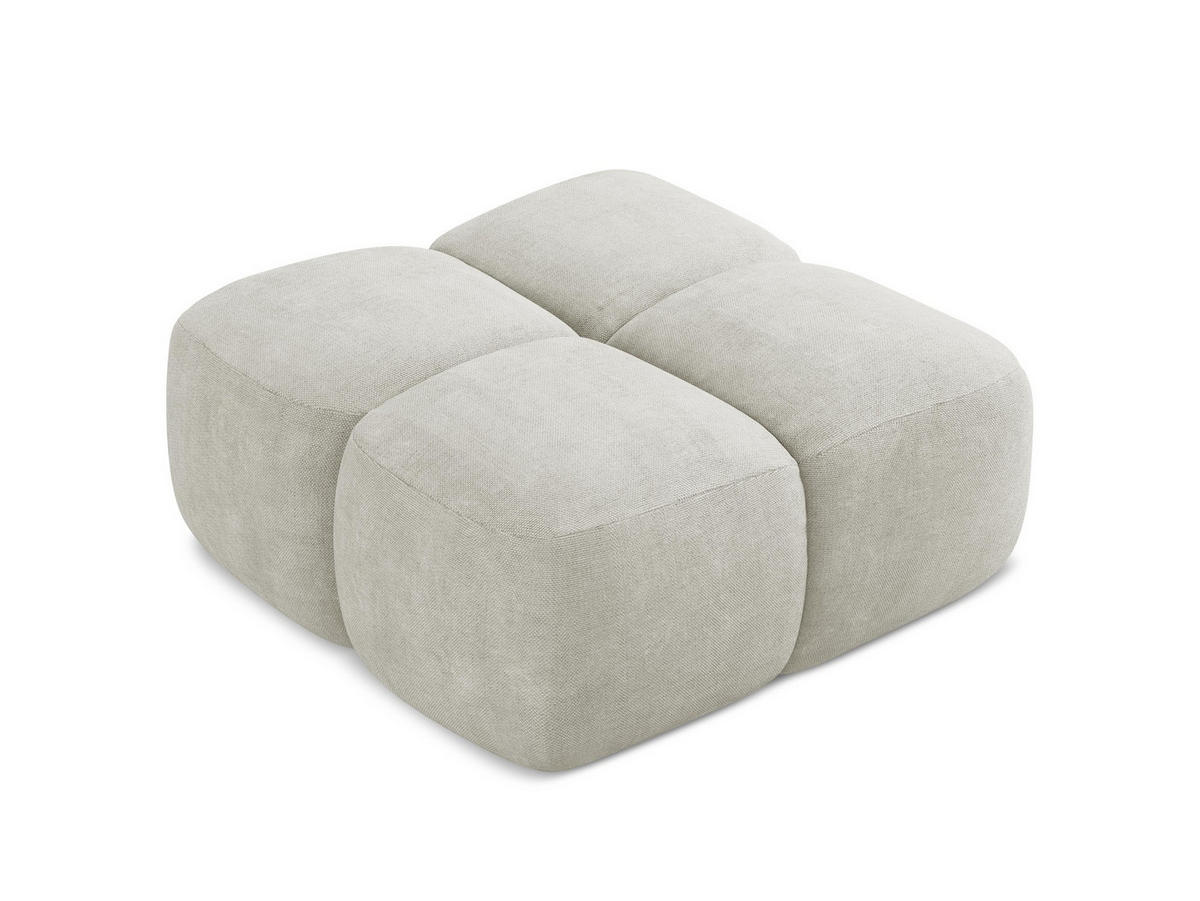 POUF Chenille Stoff Creme - Perlmutt/Schwarz, Holzwerkstoff/Kunststoff (90/39/90cm) - Makamii