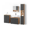 BADMÖBEL-SET Ronco Anthrazit gestreift 4 Teile, mit Schubladenschrank und Midischrank - Anthrazit/Eiche Wotan, Holzwerkstoff (80/58/41cm) - Livinity®