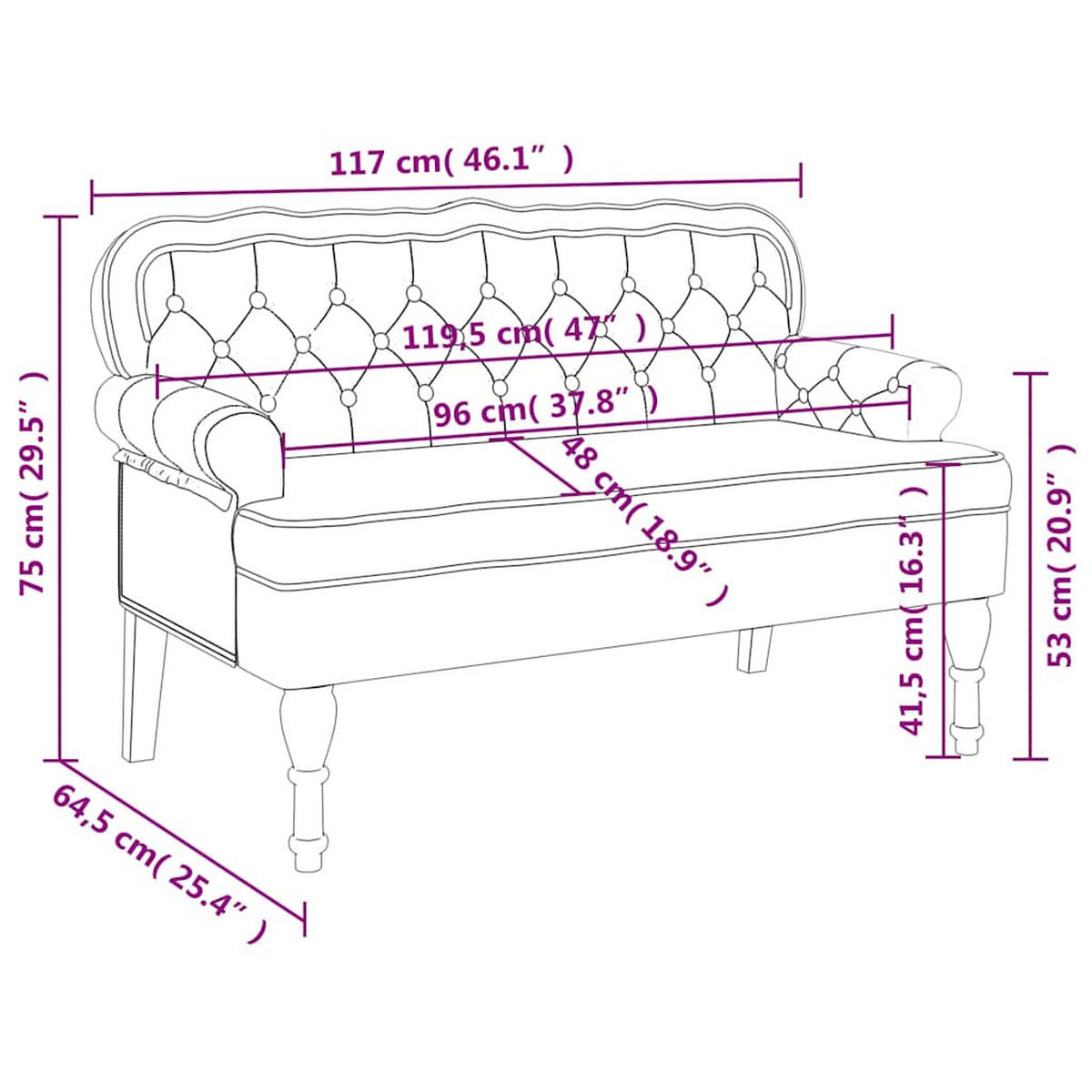 SITZBANK Mit Rückenlehne Dunkelgrau 119,5/64,5/75 Cm Samt - Grau, Naturmaterialen (64.5/75/119.5cm) - vidaXL