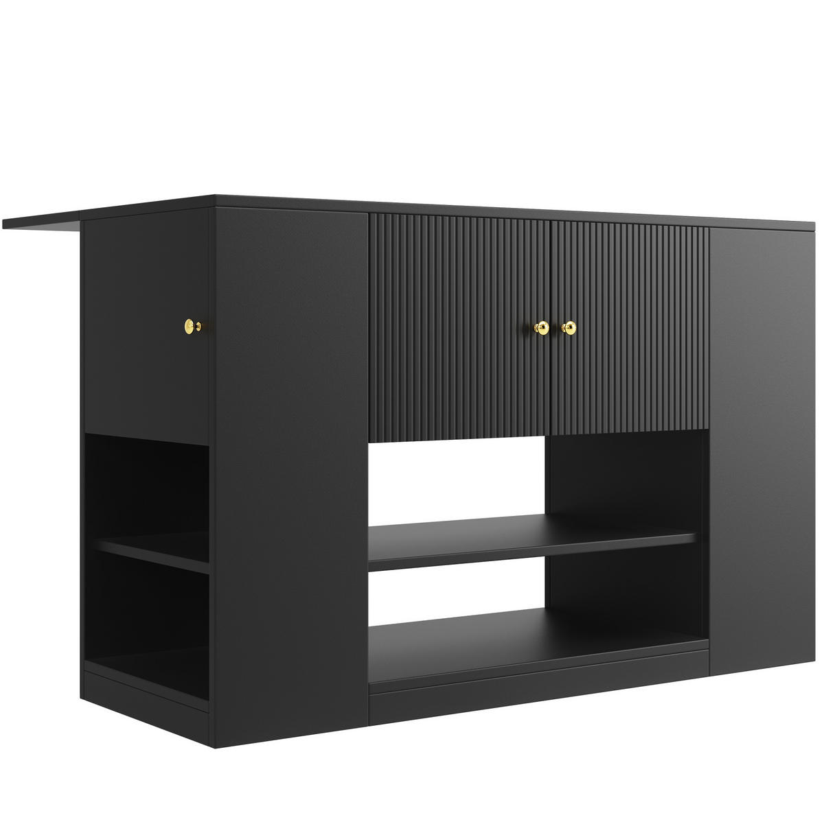 KÜCHENINSEL 140/90/40 cm Schwarz aus MDF mit klappbarer Tischplatte - Schwarz, Holzwerkstoff (40/90/140cm) - OKMYHOME