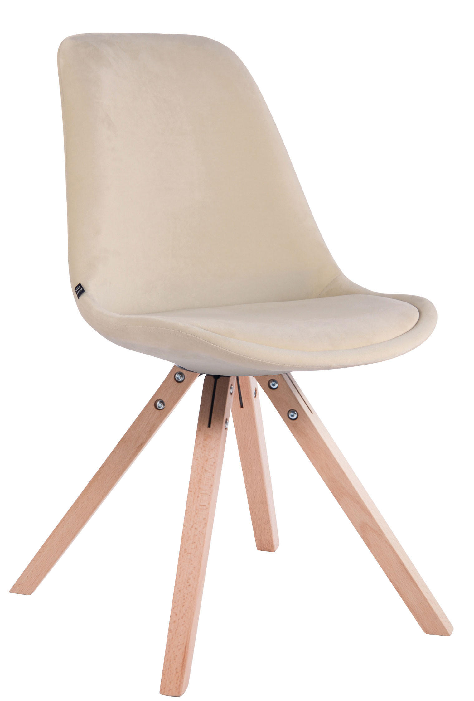 STUHL Samt creme - Eukalyptusholzfarben/Creme, Holz/Textil (48/84/56cm) - CLP