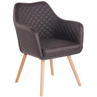 ARMLEHNENSTUHL Lederlook Dunkelbraun - Eukalyptusholzfarben/Dunkelbraun, Holz/Textil (63/84/61cm) - CLP