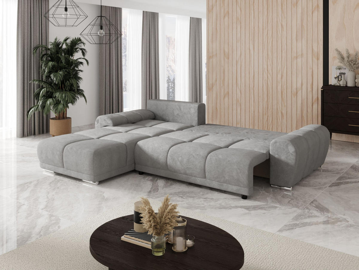 ECKSOFA BEGA L Links TENDER WAY 80 mit Schlaffunktion - Hellgrau, Textil (289/185cm) - Bedante