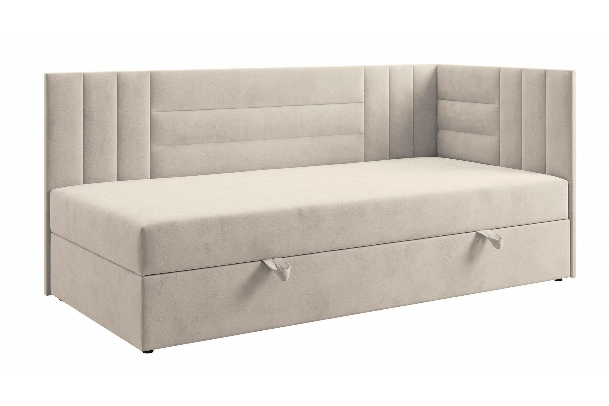 BOXBETT KAYA 90/200 in Velours Ecru H3 rechts - Ecru, Holz/Holzwerkstoff (90/200cm) - Deine Möbel 24